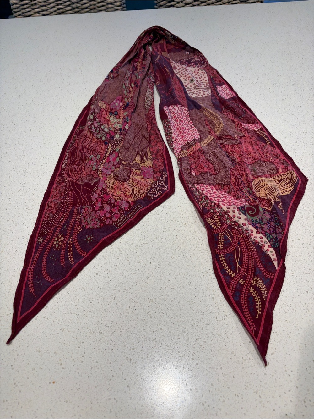 Women's Bottega Veneta - Burgundy Patterned Silk Head Scarf